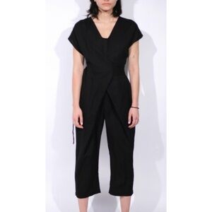 Rujuta Sheth Black Linen Blend Short Sleeve Wrap Jumpsuit XS